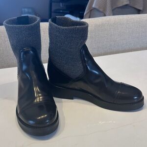 J. Crew Black Ankle Boots with Gray Knit Detail